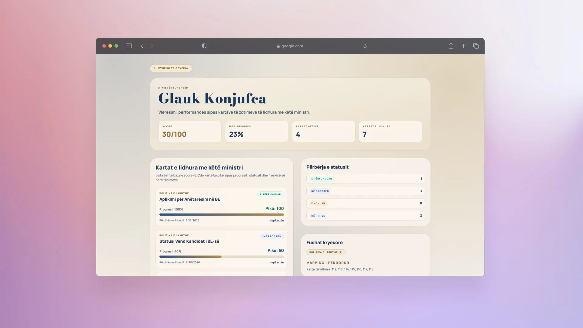 Zotimi platform accountability interface